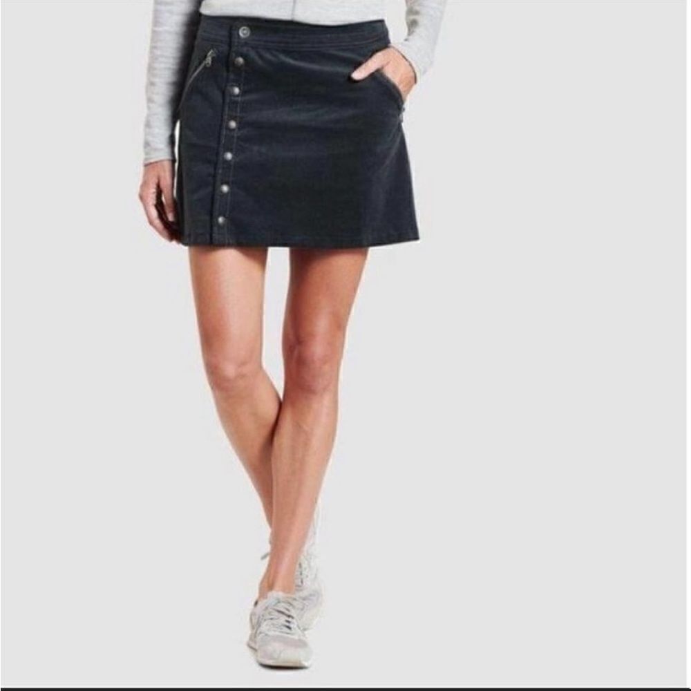 EUC KUHL BROWN CORDUROY SNAP FRONT SKIRT SIZE 6